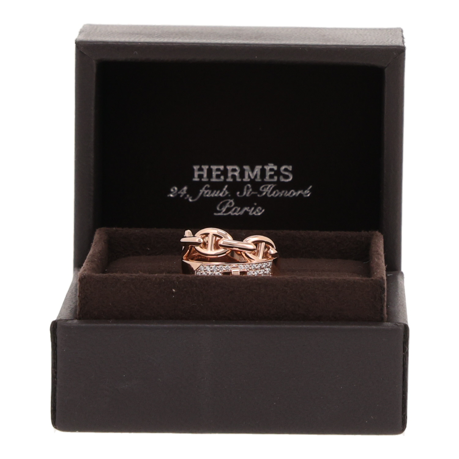 Anillo Hermès Kelly de oro rosa y diamantes - Detail D2