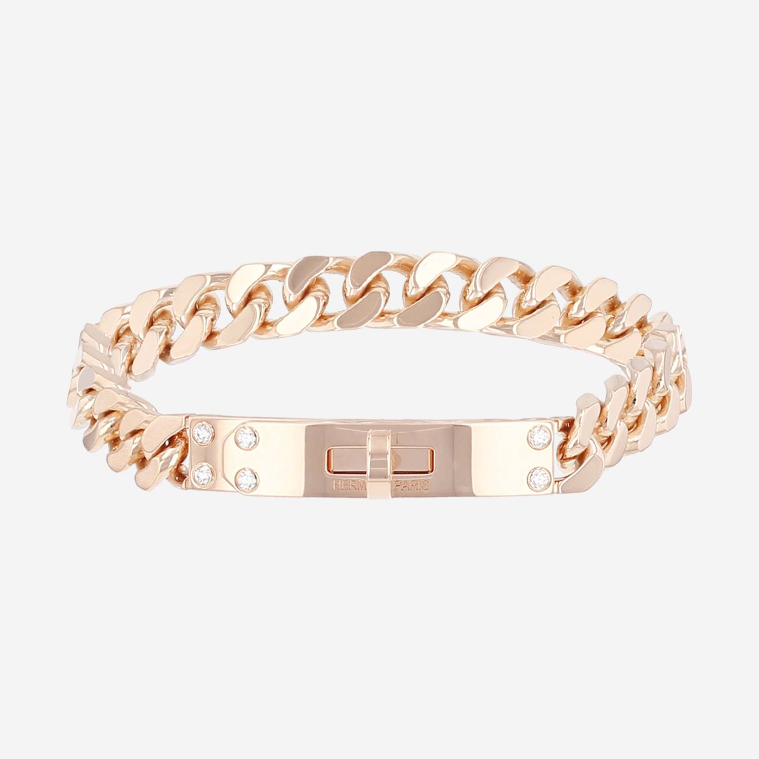 Hermès Kelly Gourmette bracelet in rose gold and diamonds