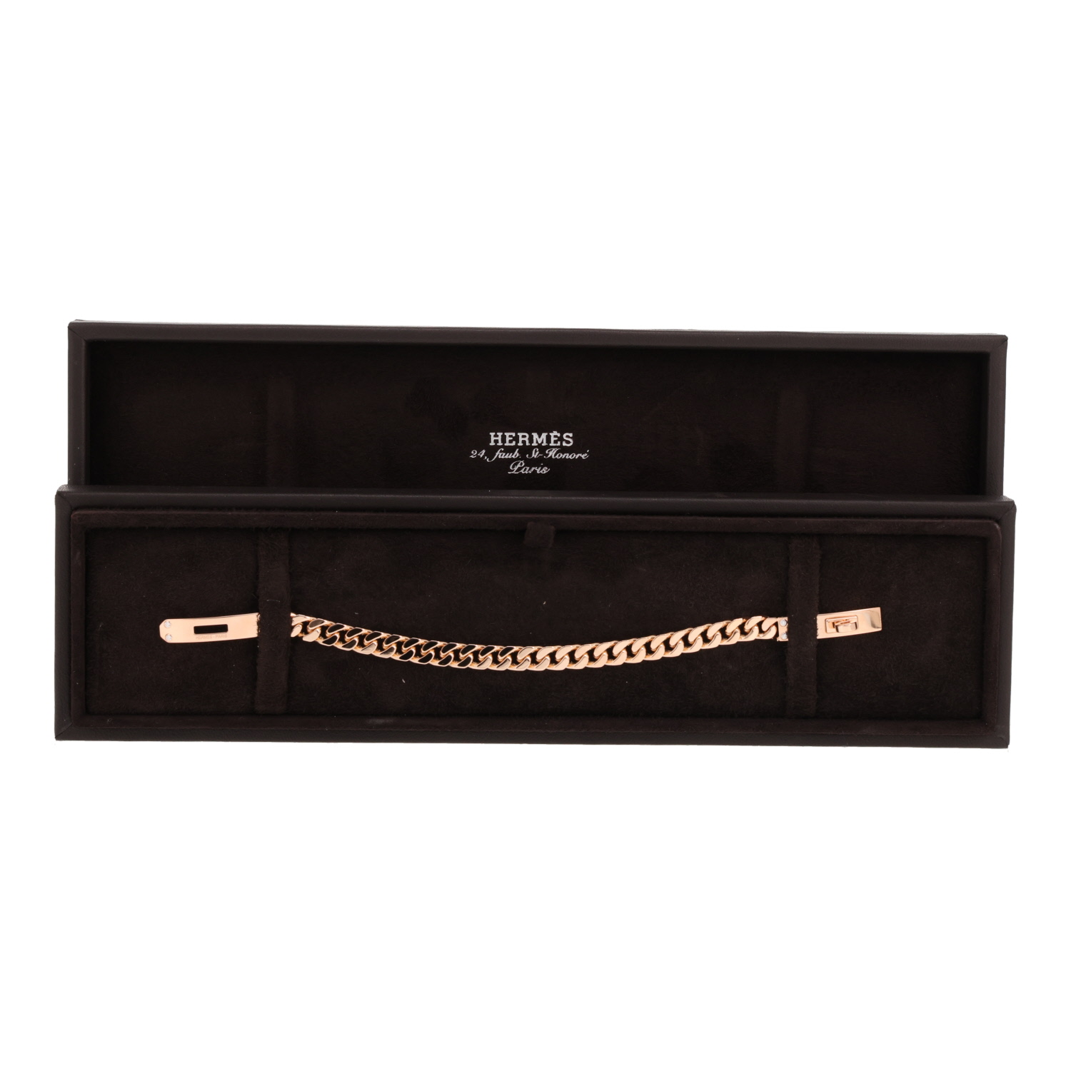 Bracelet Hermès Kelly Gourmette en or rose et diamants