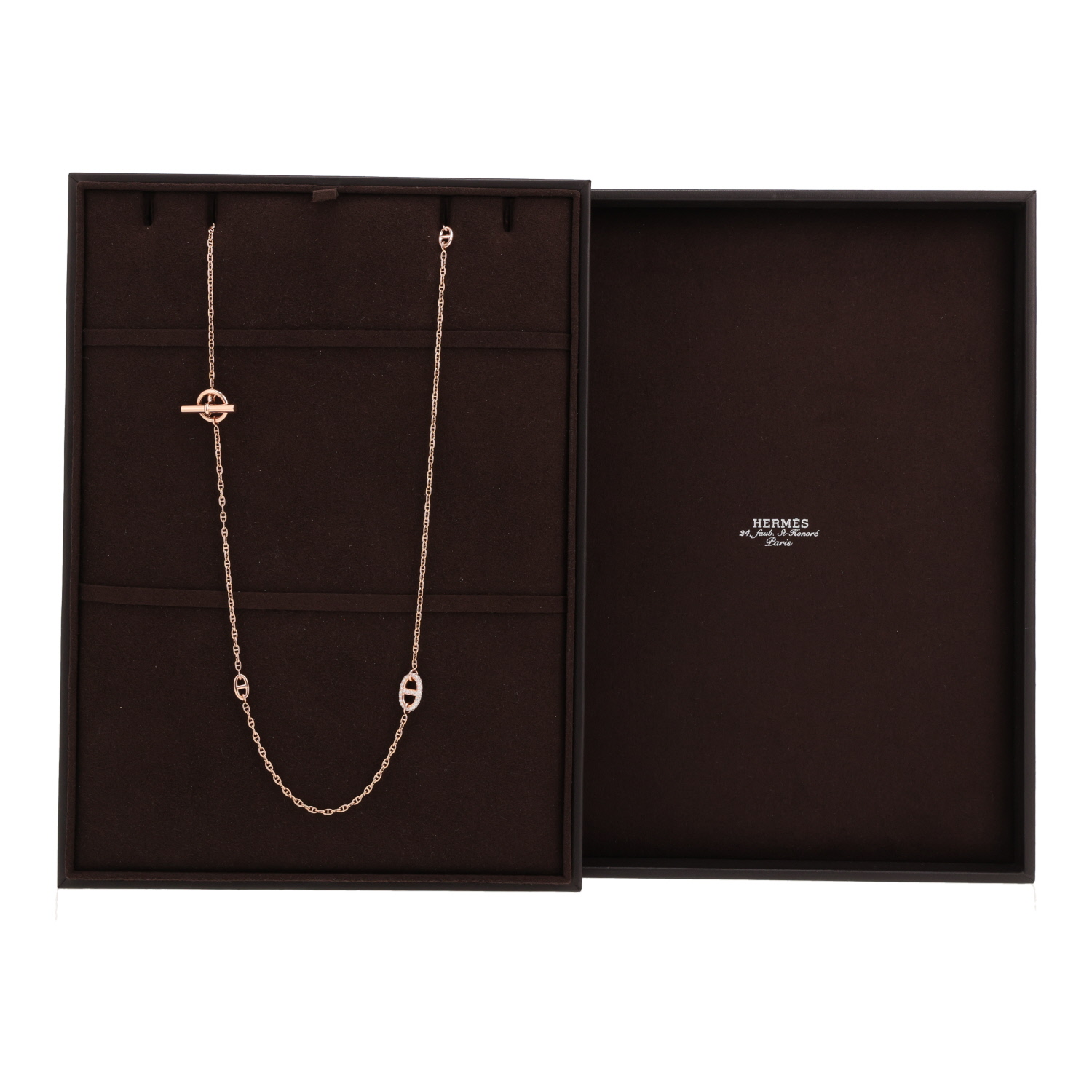 Hermès Farandole long necklace in rose gold and diamonds - Detail D2