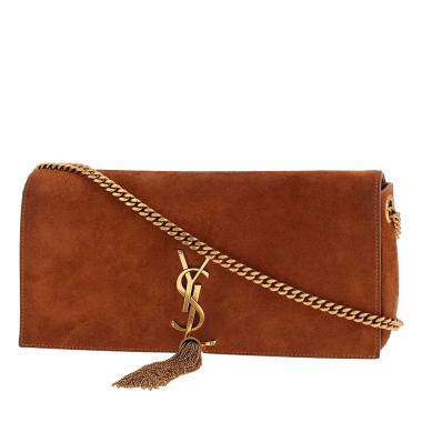 Saint Laurent Kate Pompon shoulder bag in brown suede calfskin