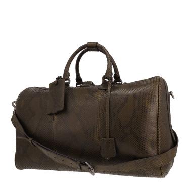 Borsa da weekend Gucci Duffle in pelle di pitone verde-kaki