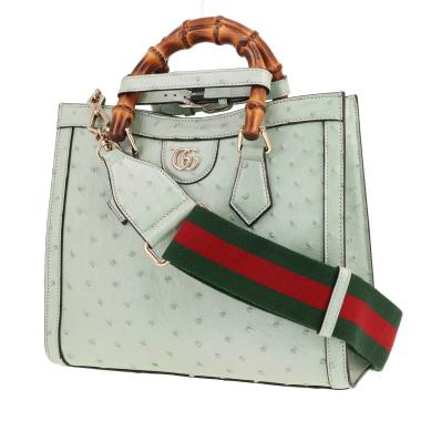Borsa Gucci Diana in pelle di struzzo verde acqua e Bambou
