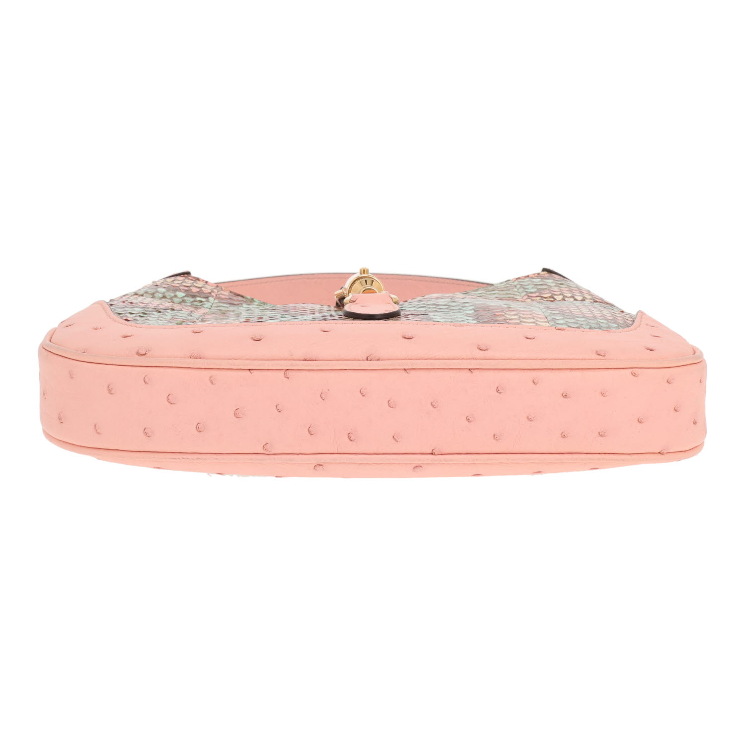 Gucci Jackie handbag in blue and pink python and pink ostrich leather - Detail D1
