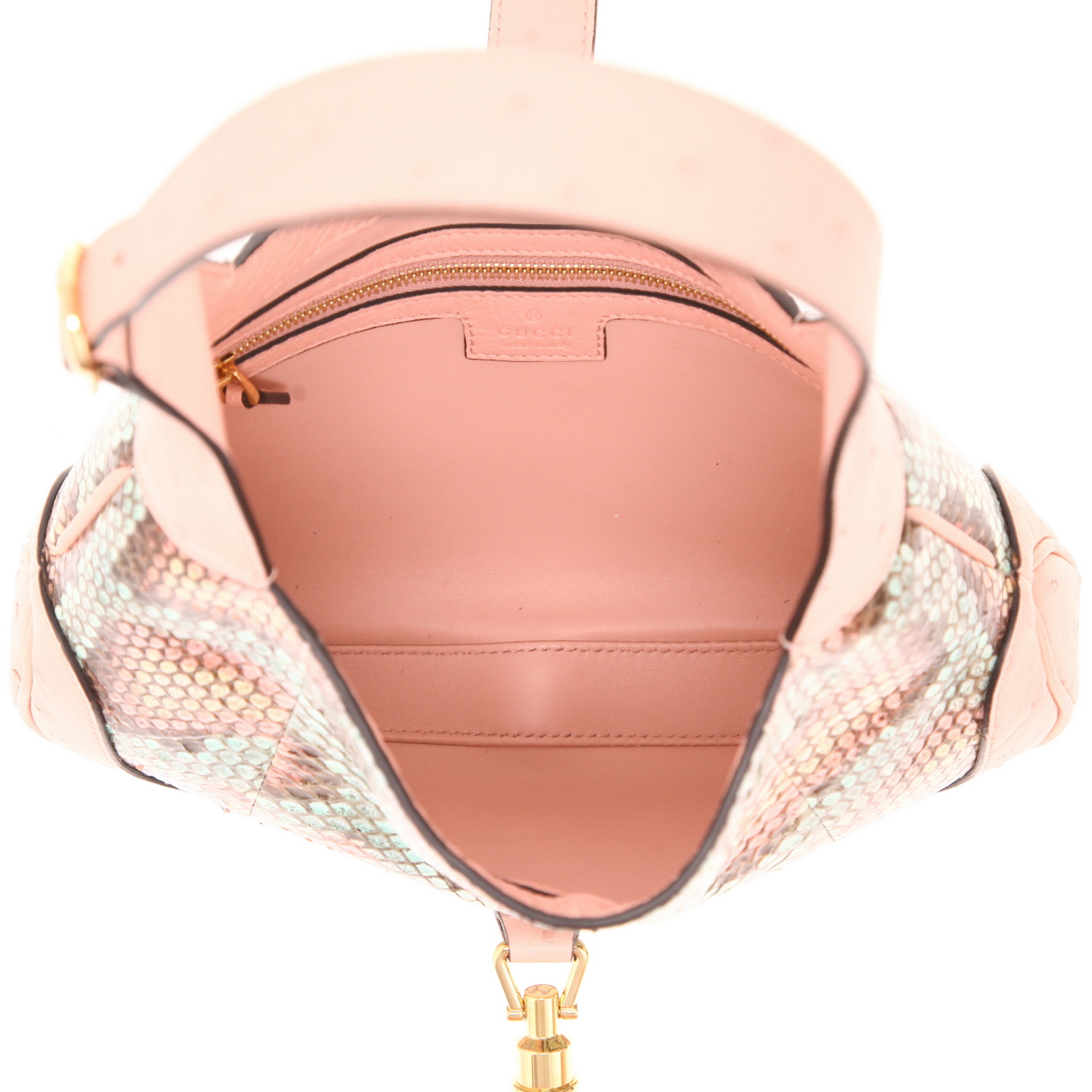 Gucci Jackie handbag in blue and pink python and pink ostrich leather - Detail D3