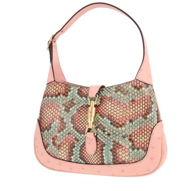 Sac à main Gucci  Jackie en python bleu et rose et autruche rose