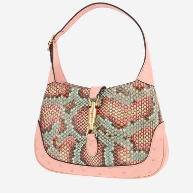 Bolso de mano Gucci «Jackie» de piel de pitón azul y rosa y de avestruz rosa