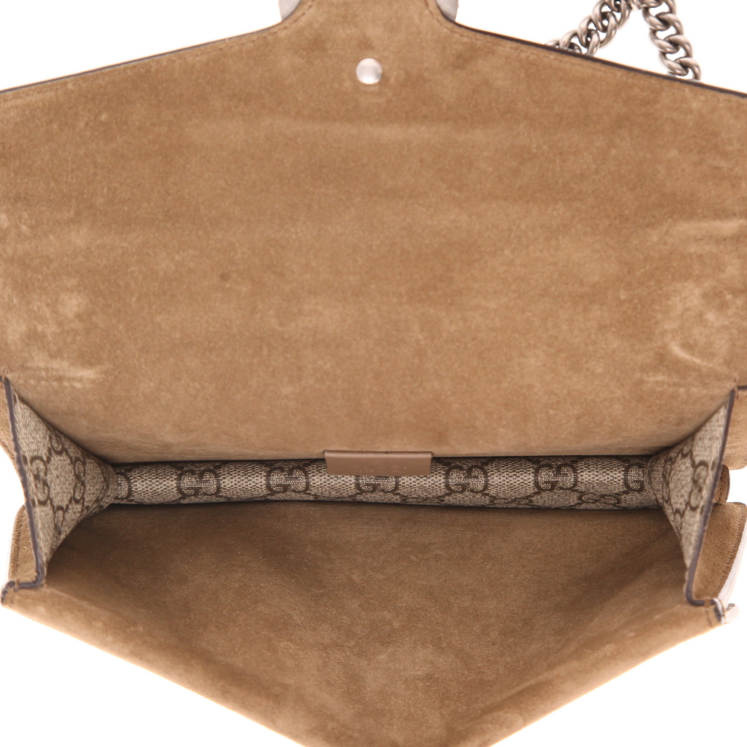 Gucci Dionysus shoulder or handbag in beige GG Supreme canvas and brown suede calfskin - Detail D3