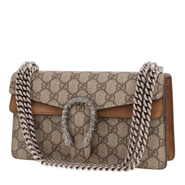 Borsa Gucci Dionysus da spalla o a mano in tela Supreme GG beige e pelle di vitello scamosciata marrone