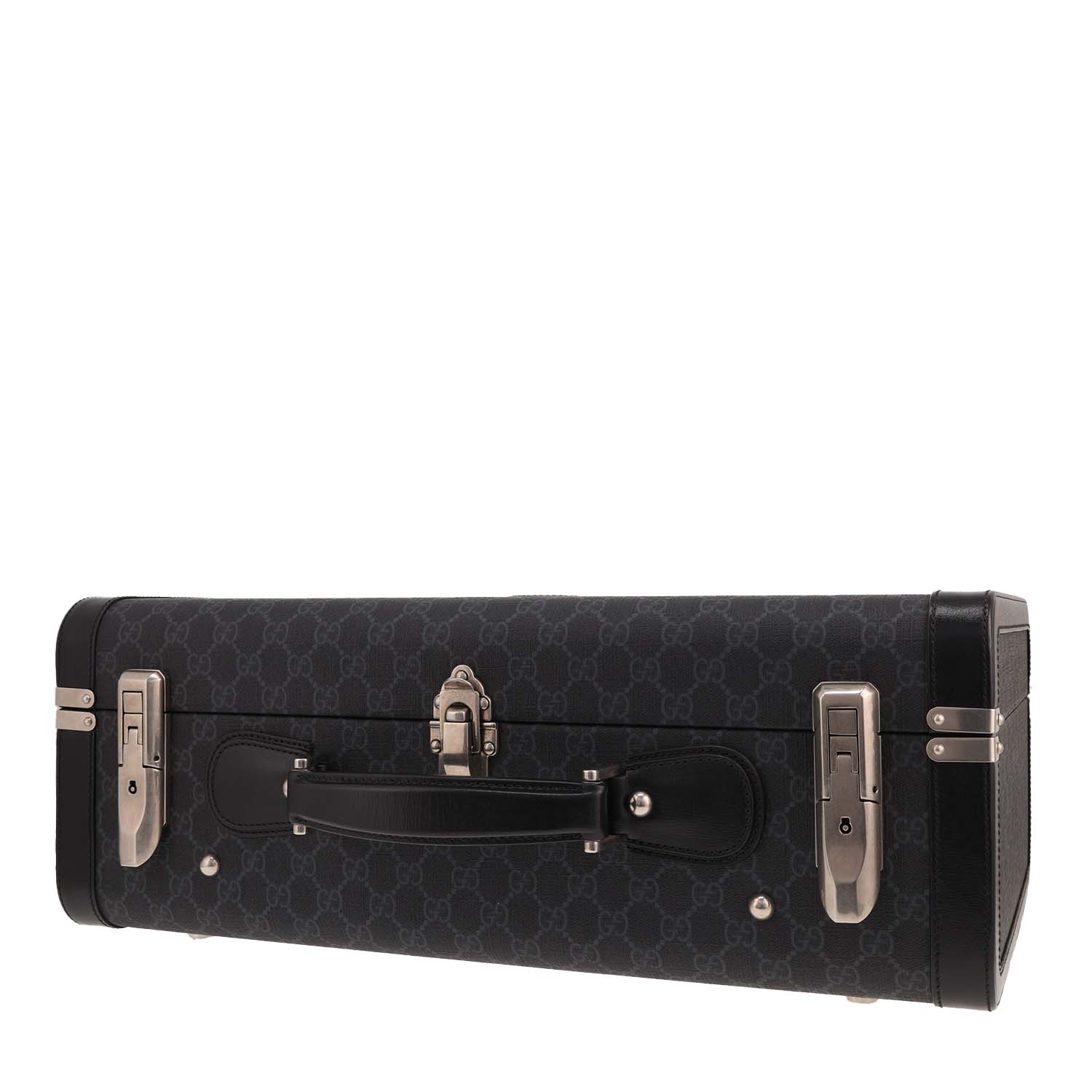 Gucci suitcase   in grey GG Supreme canvas and black leather - Detail D4