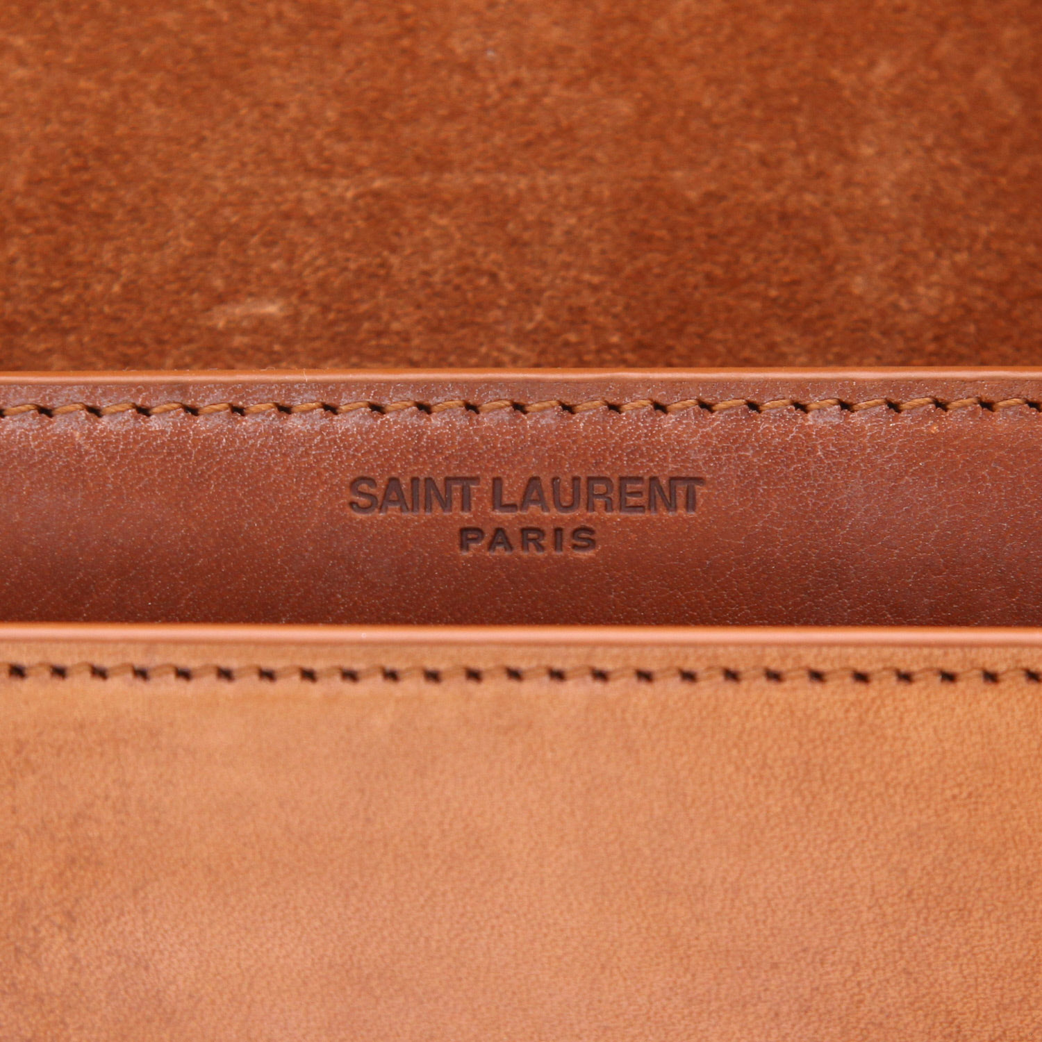 Sac à main Saint Laurent  Sunset en poulain marron et blanc et cuir marron - Detail D2