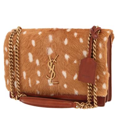 Saint Laurent ‘Sunset’ handbag in brown and white calfskin and brown leather