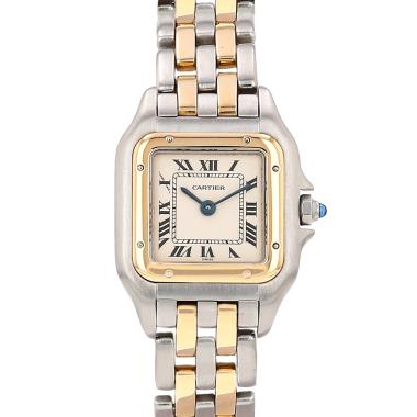 Reloj Cartier Panthère, modelo pequeño, de oro y acero. Ref.: Cartier - 66921. Hacia 1990