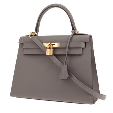 Bolso Hermès Kelly de 28 cm en piel de becerro Madame Gris Meyer