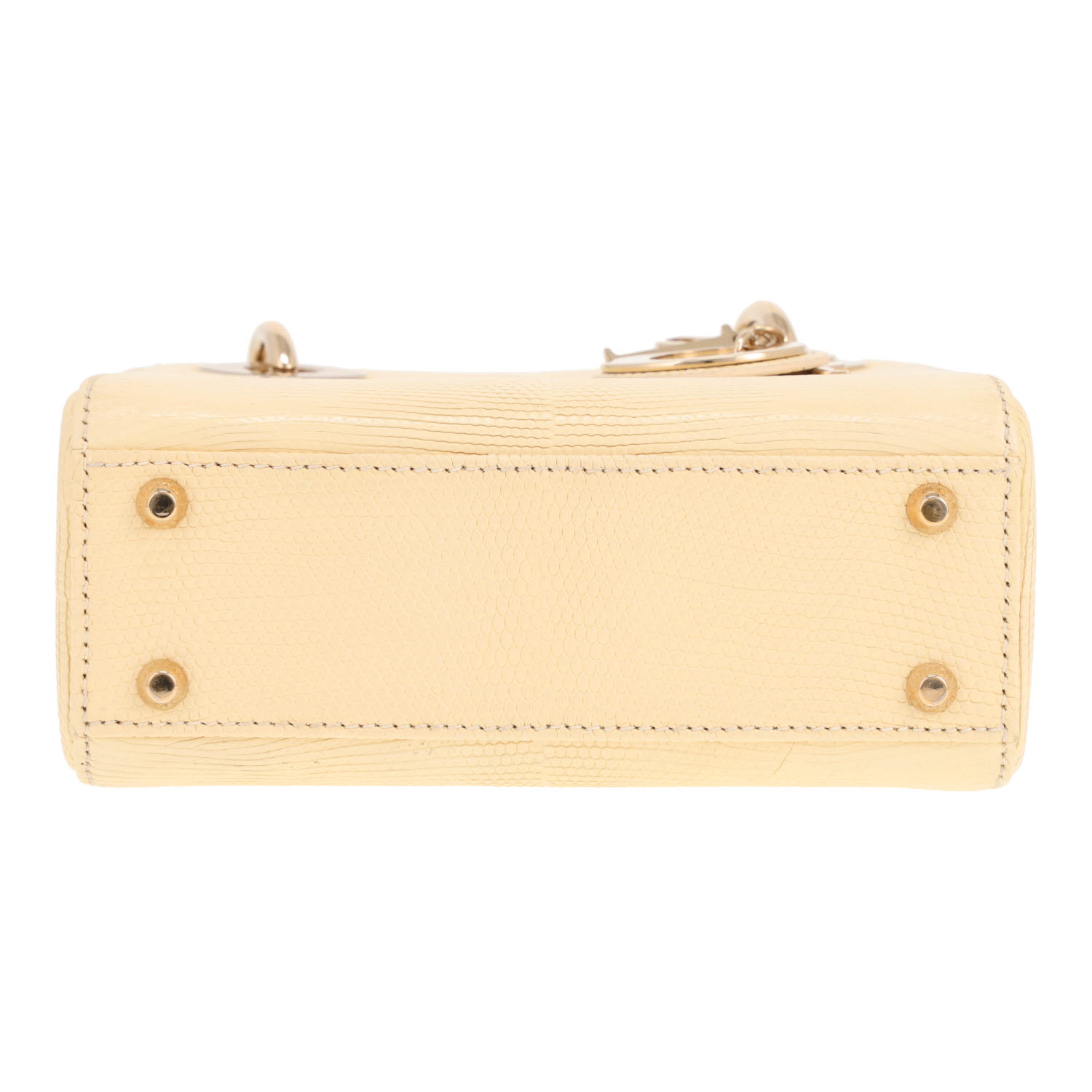 Bolso Dior «Lady Dior mini» de piel de lagarto en amarillo y crema - Detail D1