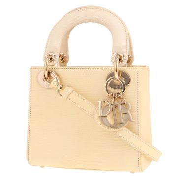 Borsa Dior  Lady Dior mini  in pelle di lucertola gialla e crema