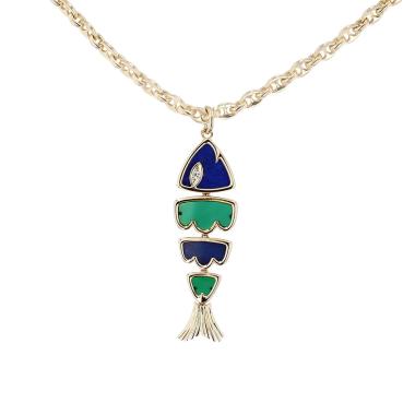 Collana vintage in oro giallo, lapislazzuli e crisoprasio