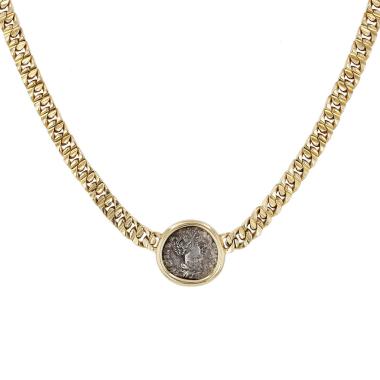 Collier années 1980 Bulgari Monete en or jaune et argent