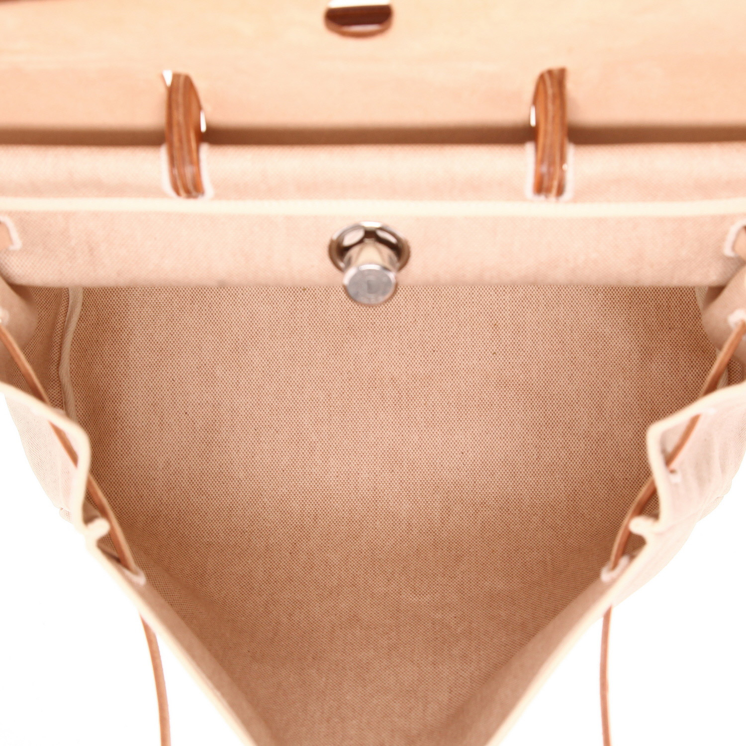 Hermès Herbag handbag in beige canvas and Hunter cowhide - Detail D3