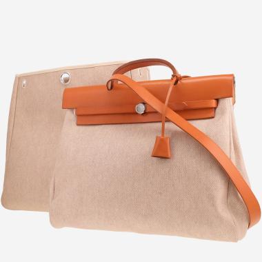 Bolso Hermès «Herbag» de lona beige y piel de vaca «Hunter»