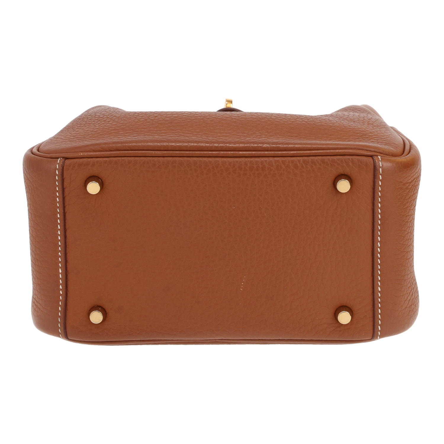 Sac bandoulière Hermès  Lindy mini  en cuir taurillon clémence gold - Detail D1