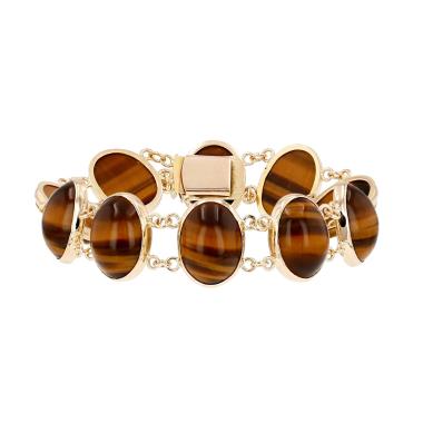 Bracelet Vintage en or jaune et quartz œil de tigre