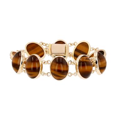 Vintage bracelet in yellow gold and tiger eye quartz
