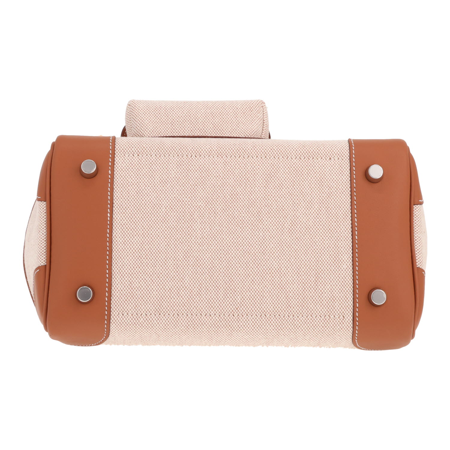 Hermès Birkin handbag, 25 cm, in ecru canvas and Swift Gold leather - Detail D1