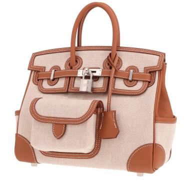Borsa Hermès Birkin da 25 cm in tela grezza e pelle Swift Gold
