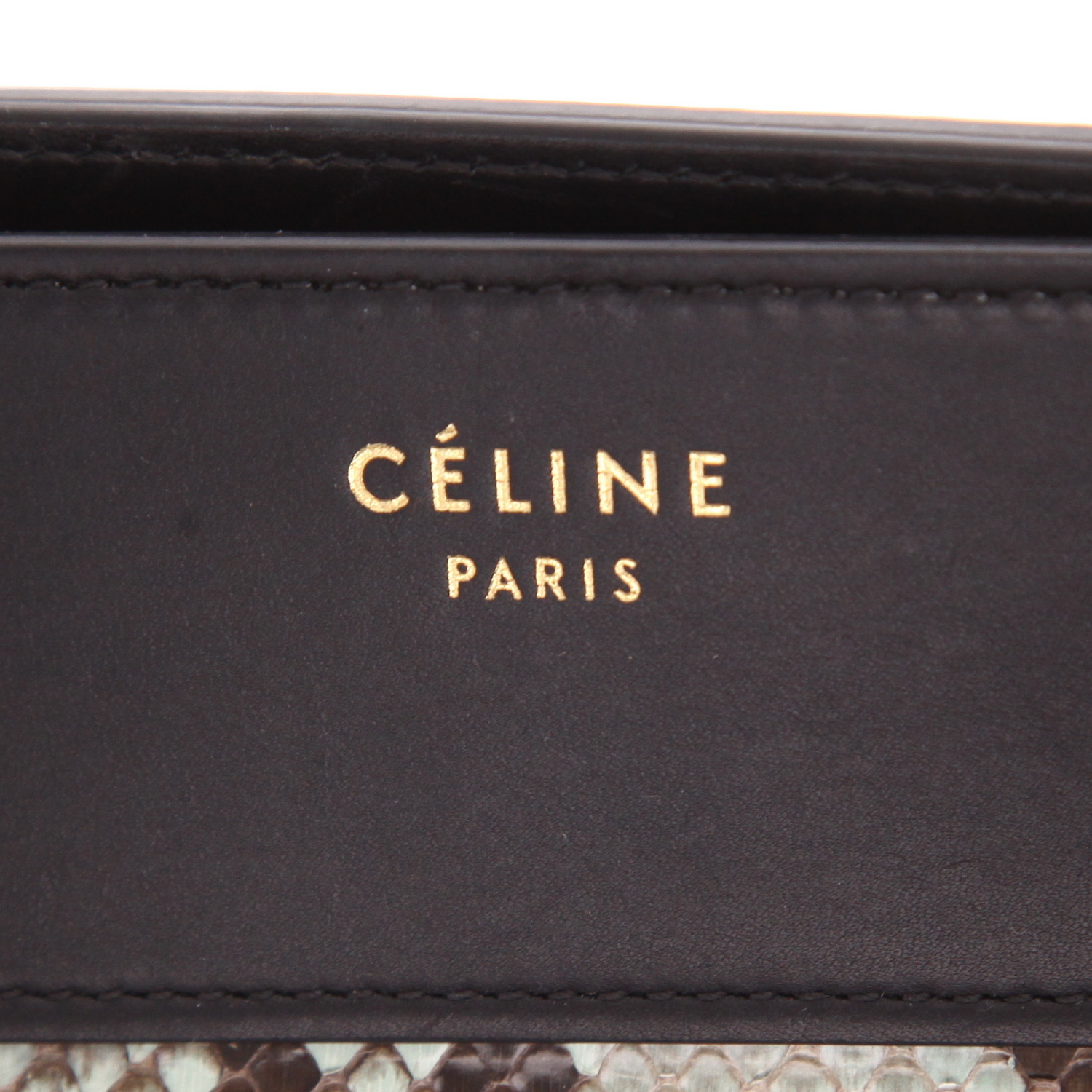 Sac à main Celine  Luggage en cuir noir et beige et python - Detail D2
