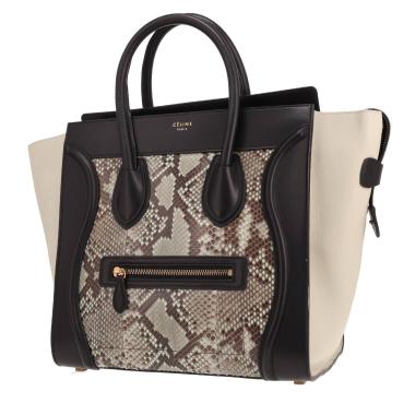 Borsa Celine Luggage in pelle nera e beige e pelle di pitone