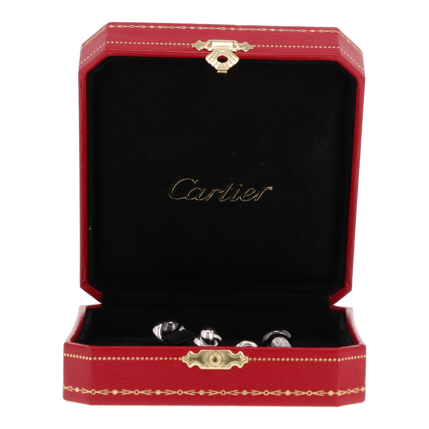 Coppia di gemelli Cartier Trinity in oro bianco, ceramica nera e diamanti - Detail D2