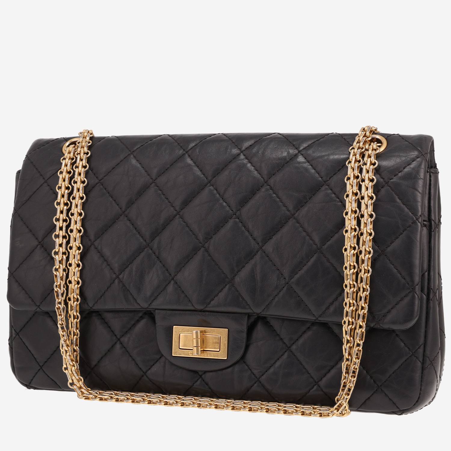 Chanel 2.55 handbag, large size, in black quilted leather