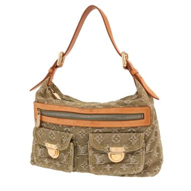 Bolso de mano Louis Vuitton «Baggy» de lona vaquera con el monograma en verde y cuero natural