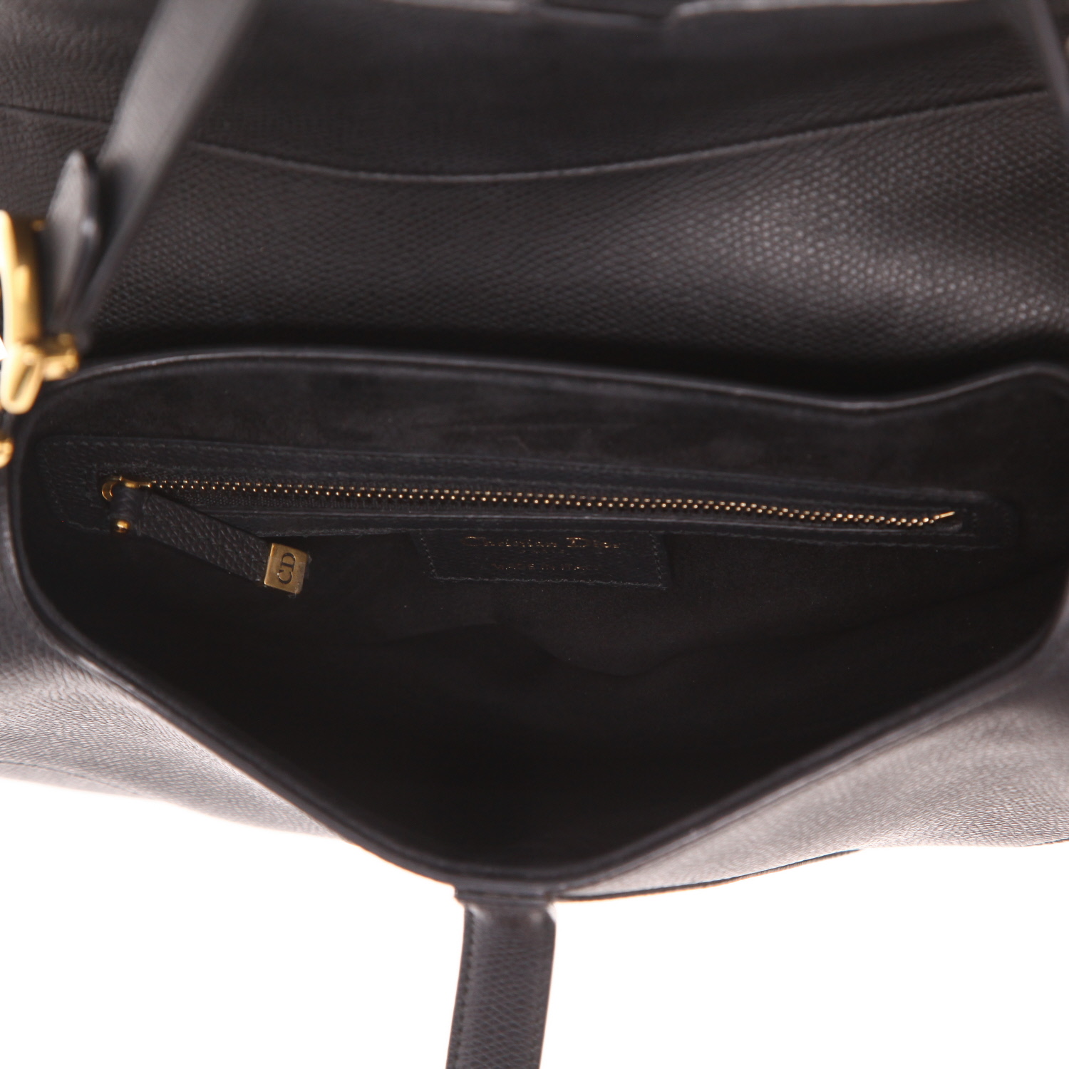 Sac à main Dior  Saddle en cuir grainé noir - Detail D3