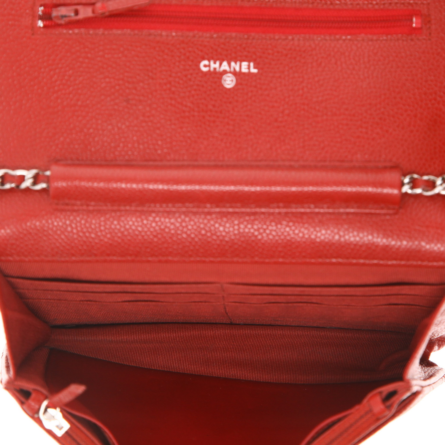 Borsa a tracolla Chanel “Wallet on Chain” in pelle martellata rossa - Detail D3