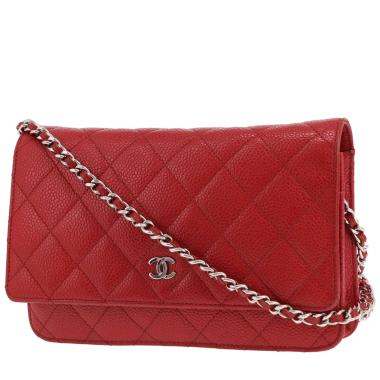 Borsa a tracolla Chanel “Wallet on Chain” in pelle martellata rossa