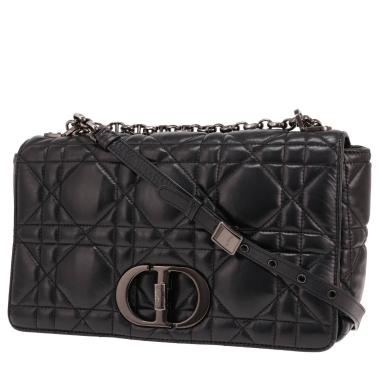 Sac bandoulière Dior  Caro grand modèle  en cuir cannage noir