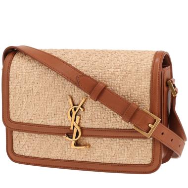Borsa a tracolla Saint Laurent “Solférino” in rafia beige e pelle marrone