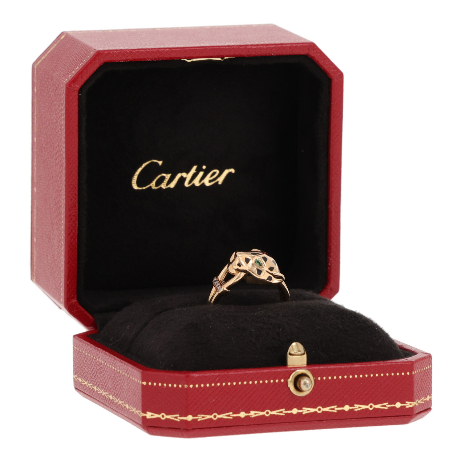 Cartier Panthère ring in yellow gold, with tsavorites, black lacquer, onyx and diamonds - Detail D2