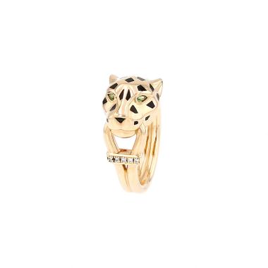 Anello Cartier Panthère in oro giallo, con tsavoriti, lacca nera, onice e diamanti