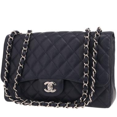 Borsa a tracolla Chanel Timeless Jumbo in pelle martellata Bleu Marine