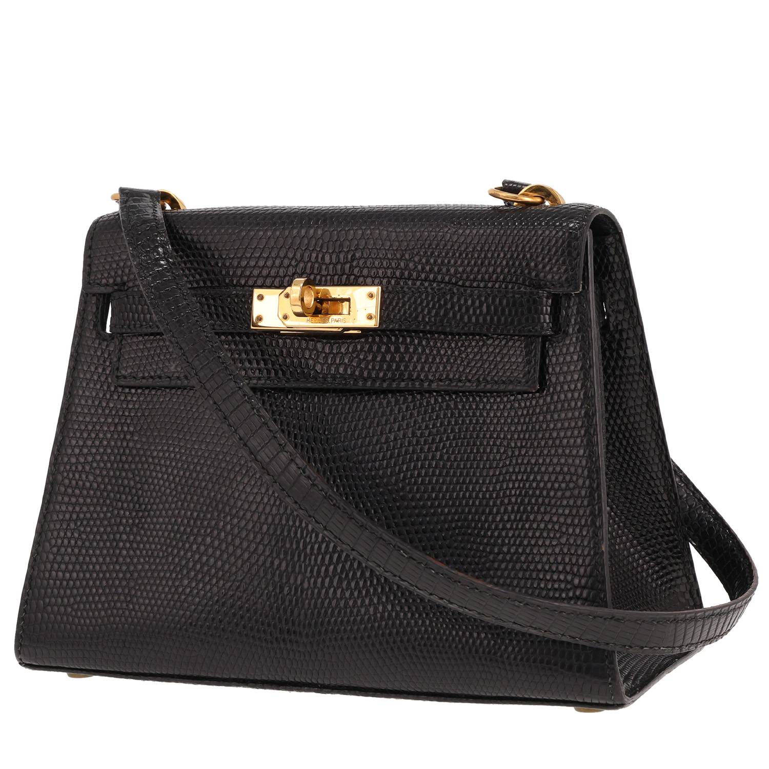 Sac à main Hermès Mini Kelly en lézard noir