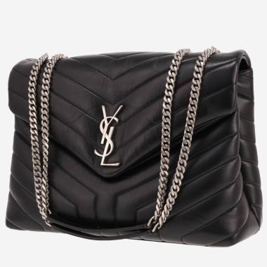 Sac bandoulière Saint Laurent  Loulou moyen modèle  en cuir matelassé chevrons noir