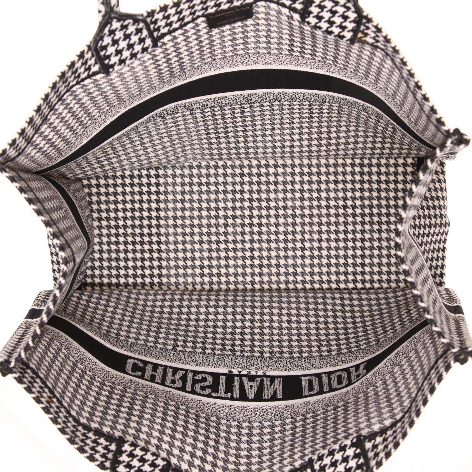 Sac cabas Dior  Book Tote en toile imprimée pied de poule blanche et noire - Detail D3