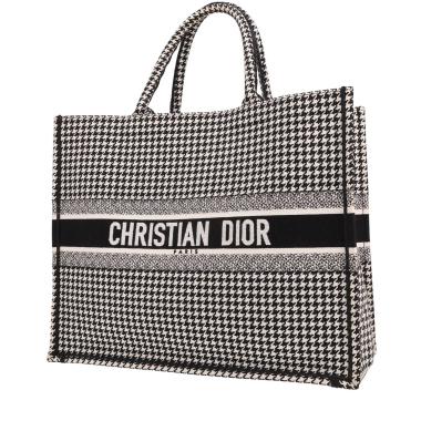 Borsa shopping Dior Book Tote in tela stampata con motivo pied-de-poule Blanc e Noir