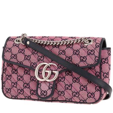 Sac bandoulière Gucci  GG Marmont en toile sûpreme GG rose et cuir bleu-marine