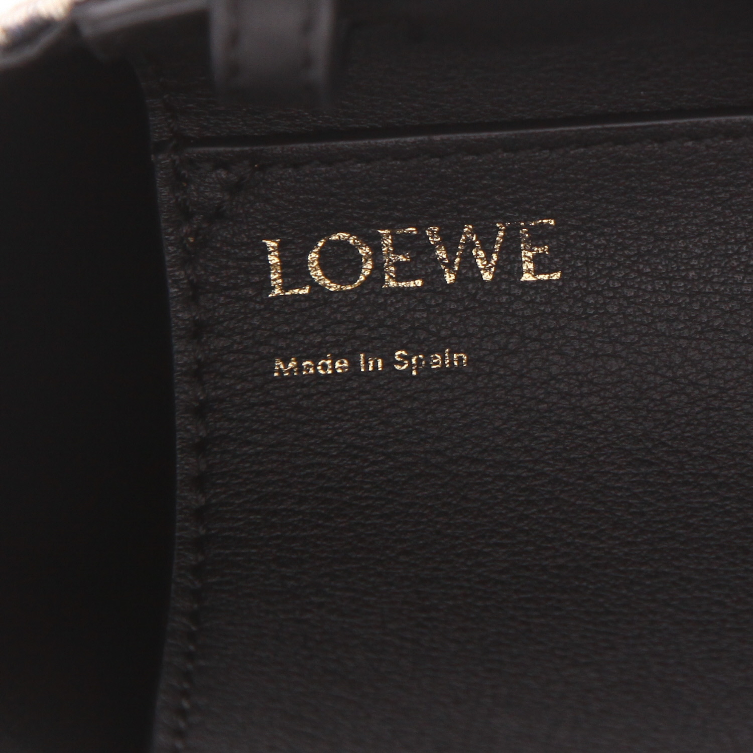 Borsa shopping Loewe in tela con logo bianco e nero e pelle nera - Detail D2