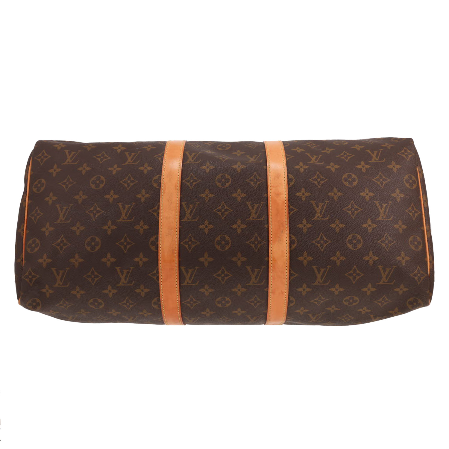 Louis Vuitton Keepall 50 travel bag in brown Monogram canvas and natural leather - Detail D1