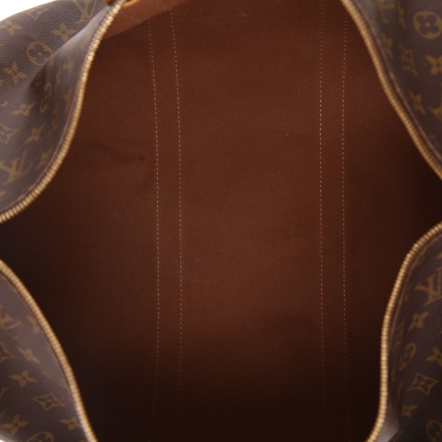 Borsa da viaggio Louis Vuitton Keepall 50 in tela Monogram marrone e pelle naturale - Detail D3